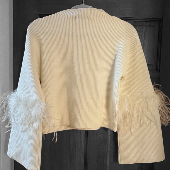 NWT Noli Shop Bella Feather Trim Sweater in Pearl - Size Small - Picture 2 of 6